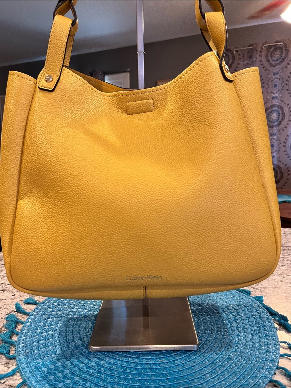 Calvin Klein Yellow Pebbled Shoulder Tote - Picture 2 of 8